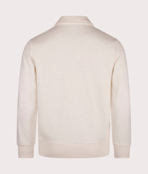 Fred Perry Quarter Zip Collar Sweatshirt in 560 Ecru, 100% Cotton. At EQVVS Menswear. Back shot