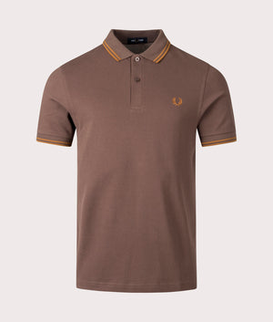 Fred Perry twin-tipped polo in Carrington Road Brick, 100% Cotton at EQVVS. Front Shot. 