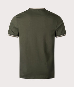 Fred Perry Twin Tipped T-Shirt in W92 Hunting Green/Light Oyster/Laurel Wreath Green, 100% Cotton. At EQVVS Menswear. Back shot