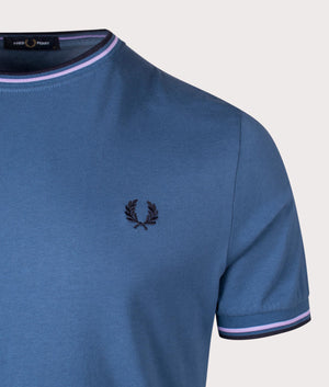 Fred Perry Twin Tipped T-Shirt in Midnight Blue/Ultra Violet/Navy, 100% Cotton. At EQVVS Menswear. Front logo shot