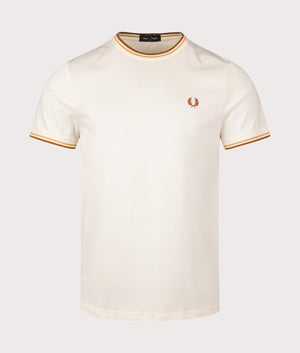 Fred Perry Twin Tipped T-Shirt in Ecru/Honeycomb/Marmalade at EQVVS Menswear Front Shot