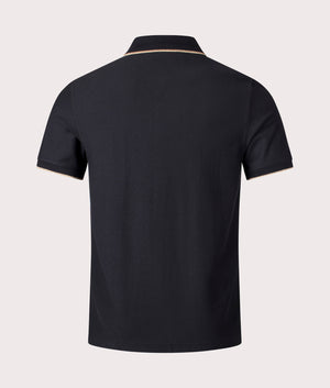 Fred Perry Crepe Pique Zip Neck Polo Shirt in black, 100% Cotton at EQVVS. Back shot.