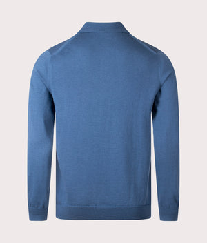 Fred Perry Long Sleeve Knitted Polo Shirt in midnight blue, Wool and Cotton blend. At EQVVS Menswear. Back shot