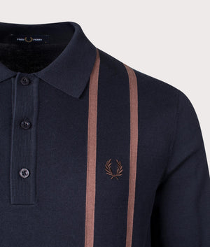 Fred Perry Vertical Stripe Polo Shirt in Navy at EQVVS Menswear Detail Shot