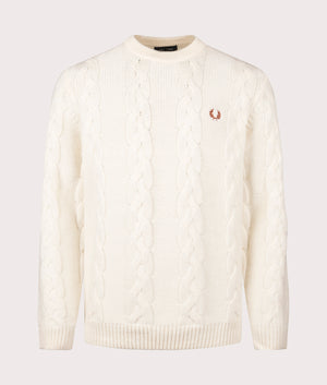 Fred Perry Chunky Cable Knit Jumper in Ecru at EQVVS Menswear Front Shot