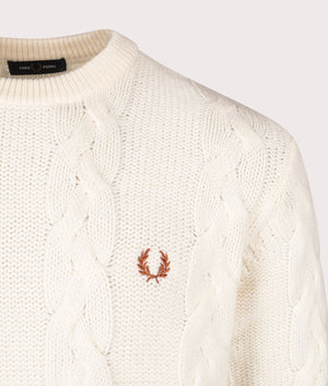 Fred Perry Chunky Cable Knit Jumper in Ecru at EQVVS Menswear Detail Shot