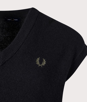 Lambswool Tank in Black by Fred Perry. Shot at EQVVS. Detail shot. 