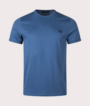 Fred Perry Ringer T-shirt in Midnight Blue, 100% Cotton at EQVVS. Front Shot. 