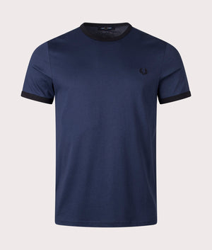 Fred Perry Ringer T-shirt in Dark Carbon/Black, 100% Cotton at EQVVS. Front Shot.  