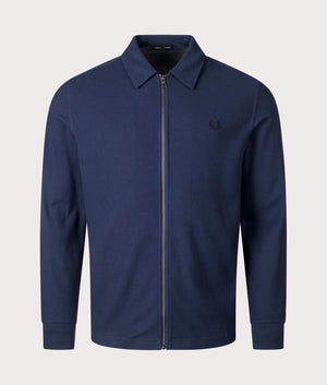 Fred Perry Honeycomb Taped Quarter Zip Polo Shirt in Dark Carbon at EQVVS Menswear Front Shot