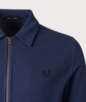 Fred Perry Honeycomb Taped Quarter Zip Polo Shirt in Dark Carbon at EQVVS Menswear Detail Shot