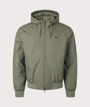 Fred Perry hooded Brentham Jacket in Laurel Wreath Green at EQVVS. Front Shot. 