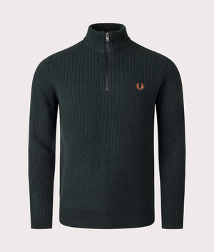 Fred Perry, Textured Quarter Zip Jumper, night green, Eqvvs Menswear, front shot angle