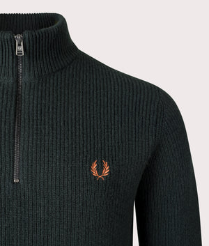 Fred Perry, Textured Quarter Zip Jumper, night green, Eqvvs Menswear, detailed shot angle