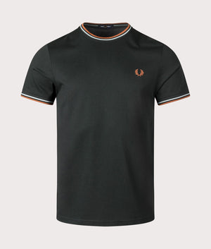 Fred Perry Twin Tipped T-Shirt in Night Green/Silver Blue/Marmalade at EQVVS Menswear Front Shot