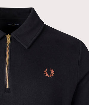 Quarter Zip Sweatshirt in Black by Fred Perry. EQVVS Shot.