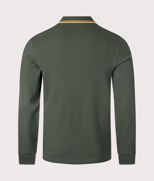 Fred Perry Long Sleeve Twin Tipped Polo Shirt in Court Green/Honeycomb. Shot at EQVVS.  Back shot. 
