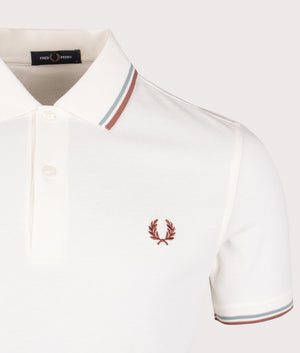 Fred Perry Twin Tipped Polo Shirt in Light Ecru. Shot at EQVVS.  Detail shot. 