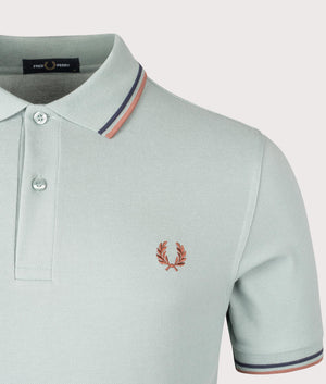 Fred Perry Twin Tipped Polo Shirt in Silver Blue. Shot at EQVVS.  Detail shot. 