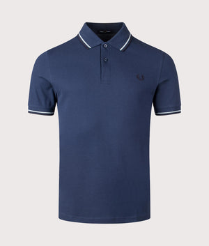 Fred Perry Twin Tipped Polo Shirt in Tennis Blue. Shot at EQVVS. Front shot.