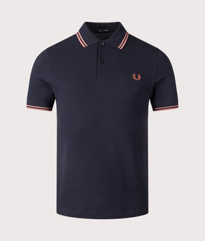 Fred Perry Twin Tipped Polo Shirt in Navy Blue/Cinnamon. Shot at EQVVS.  Front shot. 