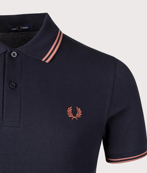 Fred Perry Twin Tipped Polo Shirt in Navy Blue/Cinnamon. Shot at EQVVS.  Detail shot. 