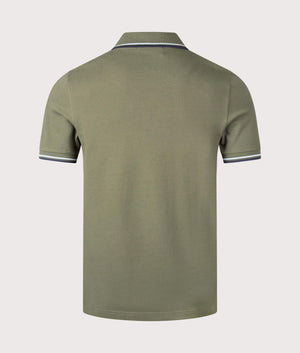 Fred Perry Twin Tipped Polo Shirt in Laurel Wreath Green / Tennis Blue. Shot at EQVVS. Back shot. 