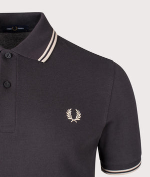  Fred Perry Twin Tipped Polo Shirt in Anchor Grey. Shot at EQVVS. Detail shot. 