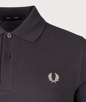 Fred Perry Polo Shirt in Anchor Grey. Shot at EQVVS. Detail shot. 
