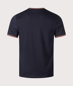 Fred Perry Twin Tipped T-Shirt in navy. Shot at EQVVS,  back shot.