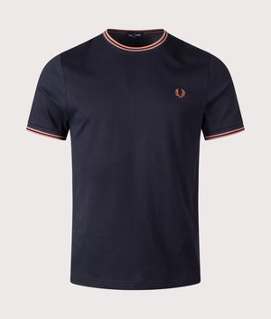 Fred Perry Twin Tipped T-Shirt in navy. Shot at EQVVS, front shot. 