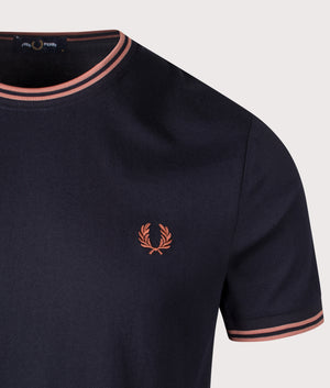 Fred Perry Twin Tipped T-Shirt in navy. Shot at EQVVS, detail shot.