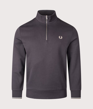 Fred Perry, Quarter Zip Sweatshirt, Anchor Grey/ Oatmeal, Eqvvs Menswear, front shot angle
