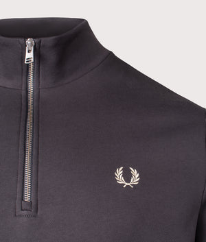 Fred Perry, Quarter Zip Sweatshirt, Anchor Grey/ Oatmeal, Eqvvs Menswear, detailed shot angle
