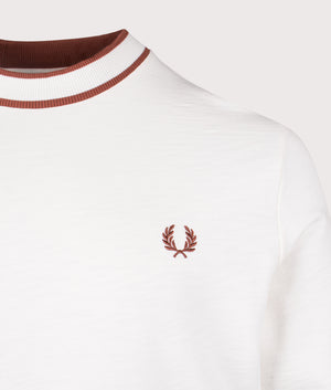 Fred Perry Striped Trim Sweatshirt in Light Ecru. Shot at EQVVS. Detail shot.