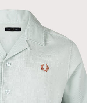 Fred Perry Pique Texture Revere Collar Shirt in Silver Blue. Shot at EQVVS.  Detail shot. 