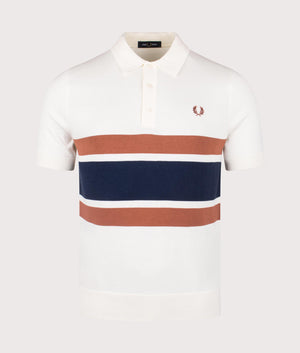 Fred Perry Panelled Polo Shirt in Light Ecru. Shot at EQVVS.  Front shot.
