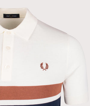 Fred Perry Panelled Polo Shirt in Light Ecru. Shot at EQVVS. Detail shot. 