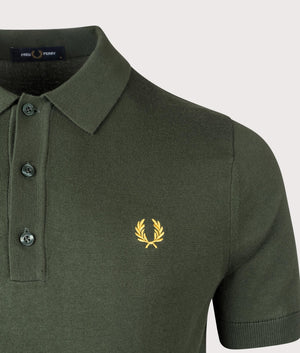 Fred Perry Cotton Polo Shirt in Court Green. Shot at EQVVS.  Detail shot. 