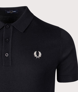 Fred Perry Cotton Polo Shirt in Black. Shot at EQVVS.  Detail shot. 