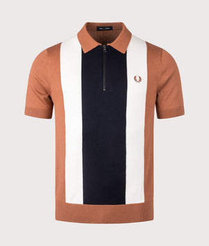 Vertical Stripe Polo Shirt in Cinnamon by Fred Perry. Shot at EQVVS. 