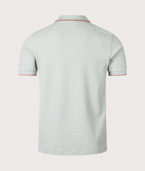 Fred Perry, Textured Zip Neck Polo Shirt, Silver Blue, Eqvvs Menswear, back shot angle