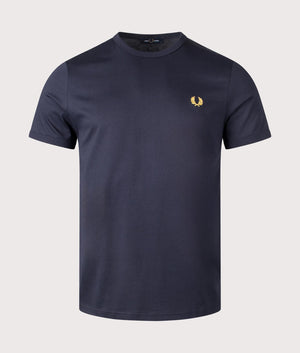 Fred Perry Ringer T-Shirt in Navy/Honeycomb. Shot at EQVVS. Front shot. 