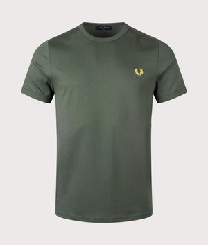 Fred Perry Ringer T-Shirt in Court Green. Shot at EQVVS. Front shot. 
