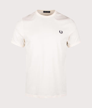 Fred Perry Ringer T-shirt in Ecru, 100% cotton at EQVVS. Front shot. 