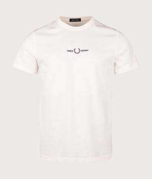 Fred Perry embroidered T-shirt in Ecru, 100% cotton at EQVVS. Front shot. 