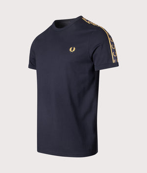 Fred Perry, Contrast Tape Ringer T-Shirt, Navy/ Honeycomb, Eqvvs Menswear, side shot angle