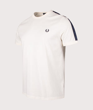 Fred Perry Contrast Tape Ringer T-Shirt in Ecru. Shot at EQVVS.  Angle shot. 