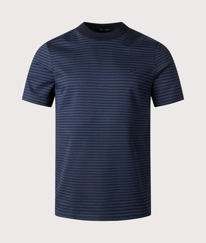 Fred Perry Fine Stripe T-Shirt in Navy/Tennis Blue. Shot at EQVVS.  Front shot. 