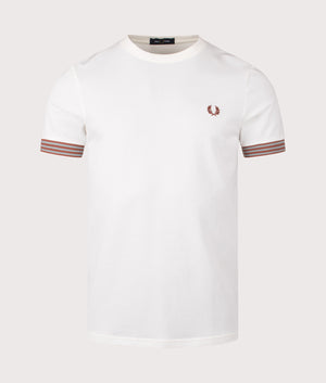 Fred Perry Striped Cuff T-Shirt in Light Ecru. Shot at EQVVS.  Front shot. 